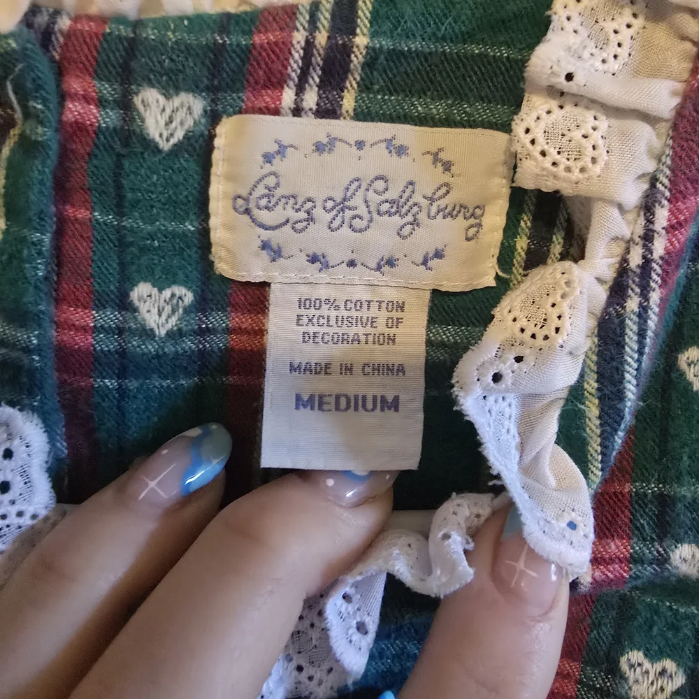 Vintage Lanz of Salzburg Nightgown | Heart & Plaid Tyrolean Cottagecore M